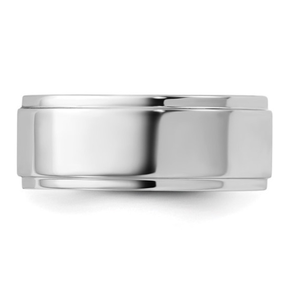 14k White Gold Wedding Band Size 10 and 8mm wide with flat step edge